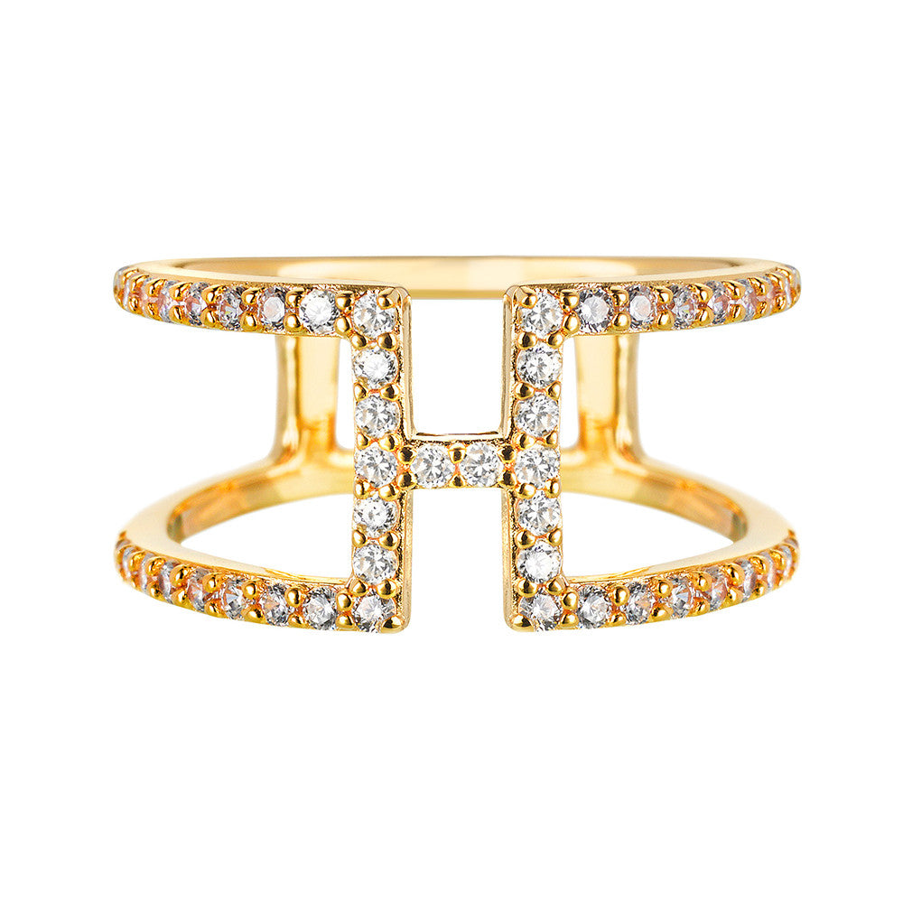 Yellow Gold H Ring | Vamp London Jewellery